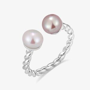 Twin Bloom Sterling Silver Double Pearl Ring